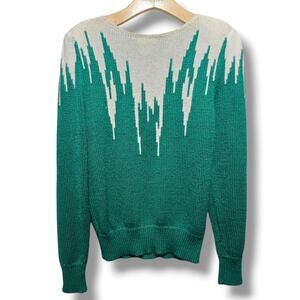 Inspiration Vintage Women's Size S Green White Icicle Graphic Knit Sweater